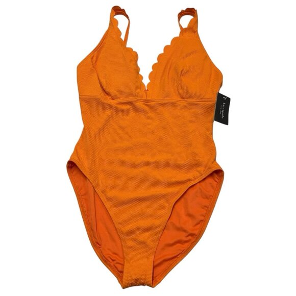 Kate Spade Swimsuit Womens XL Orange Scalloped Pique Textured One Piece Beach - Picture 1 of 5